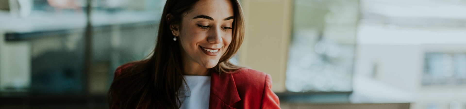 Woman using a tablet in an office setting